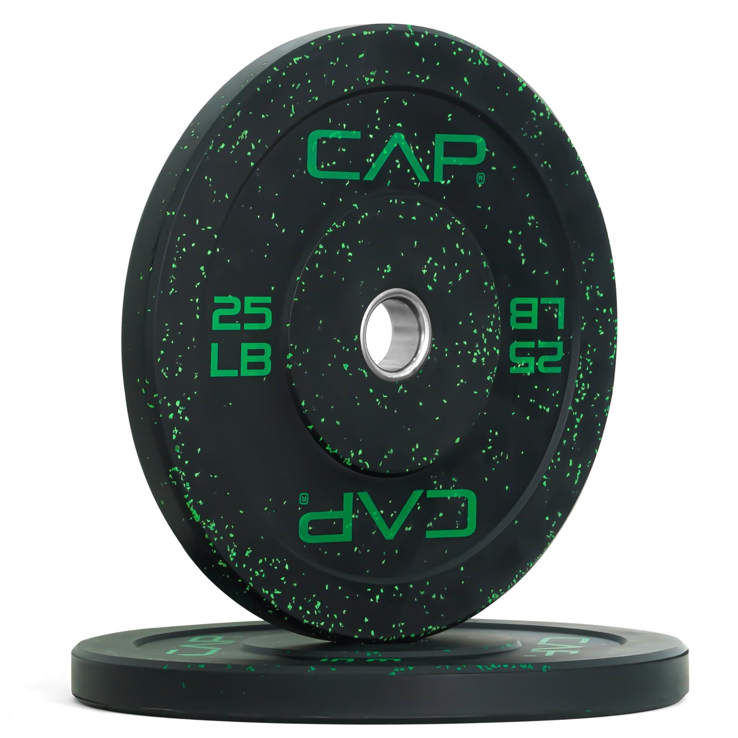 CAP Economy 25 lb Pair Olympic Bumper Plate, Medium Bounce Rubber Weight Plate with Steel Hub, Color Fleck Design, 2-Inch Olympic Barbell Compatible for Strength Training, Weightlifting & Home Gym Workouts.
