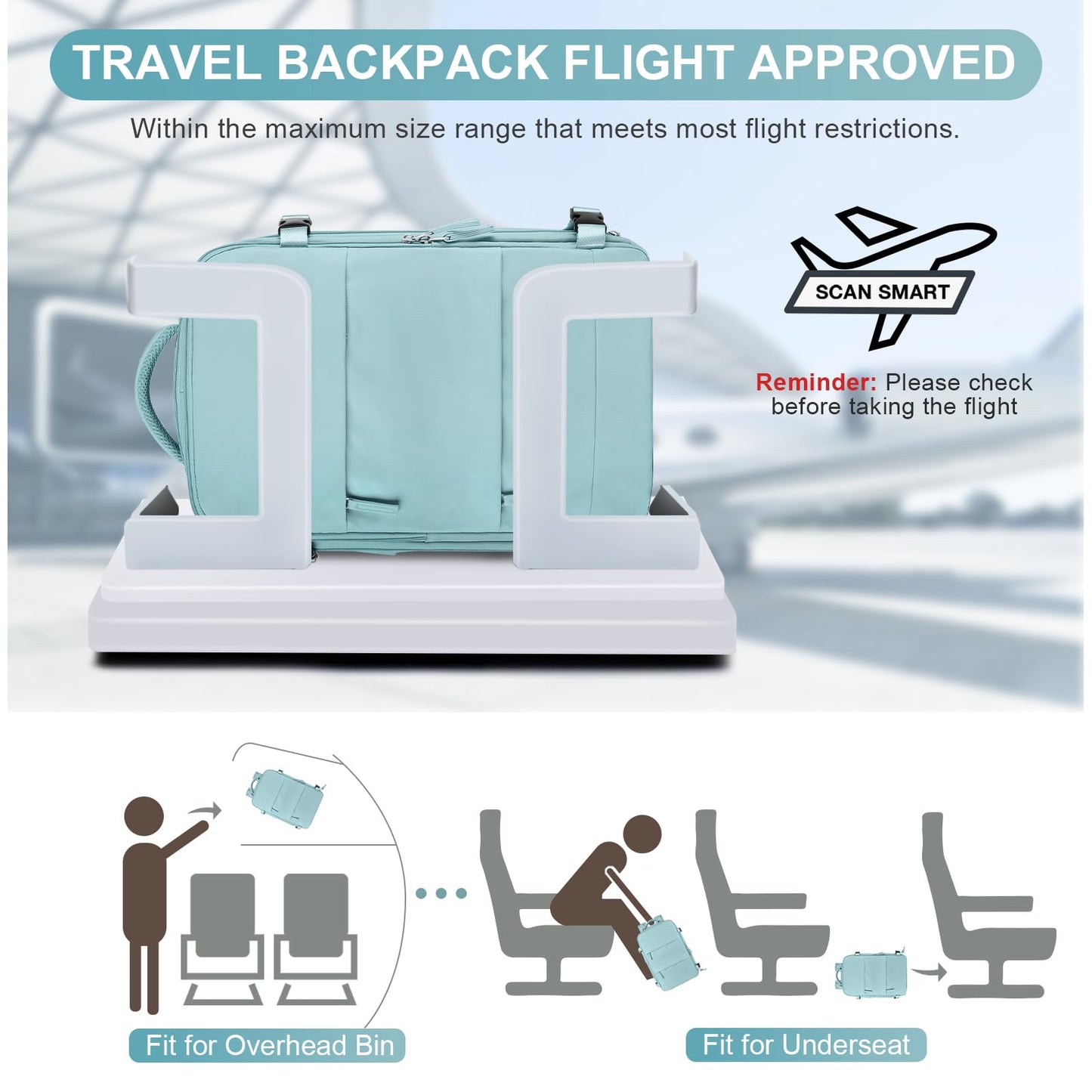 coofay Travel Backpack Carry On Flight Approved Personal Item Travel Bag Carry On Backpack For Airplanes Personal Item Bag 18x14x8 Inches Backpack for Traveling on Airplane Blue
