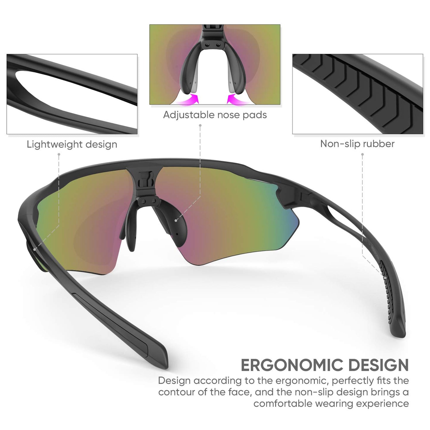 Sports Sunglasses Bike Cycling Sunglasses for Men Women with 5 Interchangeable Lens,Polarized Sunglasses with Anti-Uv400 for Driving Fishing Golf