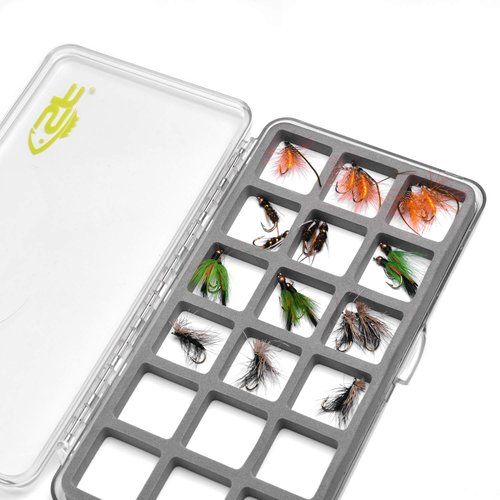 SF Large Magnetic Fly Box Slim Floatable for Fly Fishing Super Thin Fishing Boxes Clear Multi 18 Compartments Tackle Box Small for Fly Hooks Fly Tying Beads