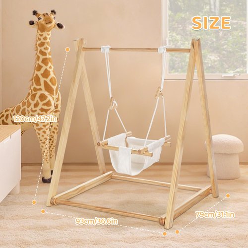 JOYMOR 2-in-1 Wooden Baby Swing & Jumper with A-Frame Foldable Stand for Indoor and Outdoor Use, Montessori Play Set with Baby Swing-Seat for Toddlers 6-36 Months