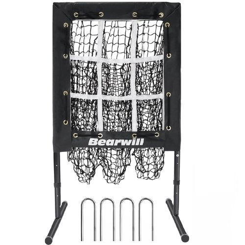 Bearwill Pitching Net, 9 Hole Baseball Softball Pitching Net, Adjustable Pitcher Training Equipment with Throwing Target