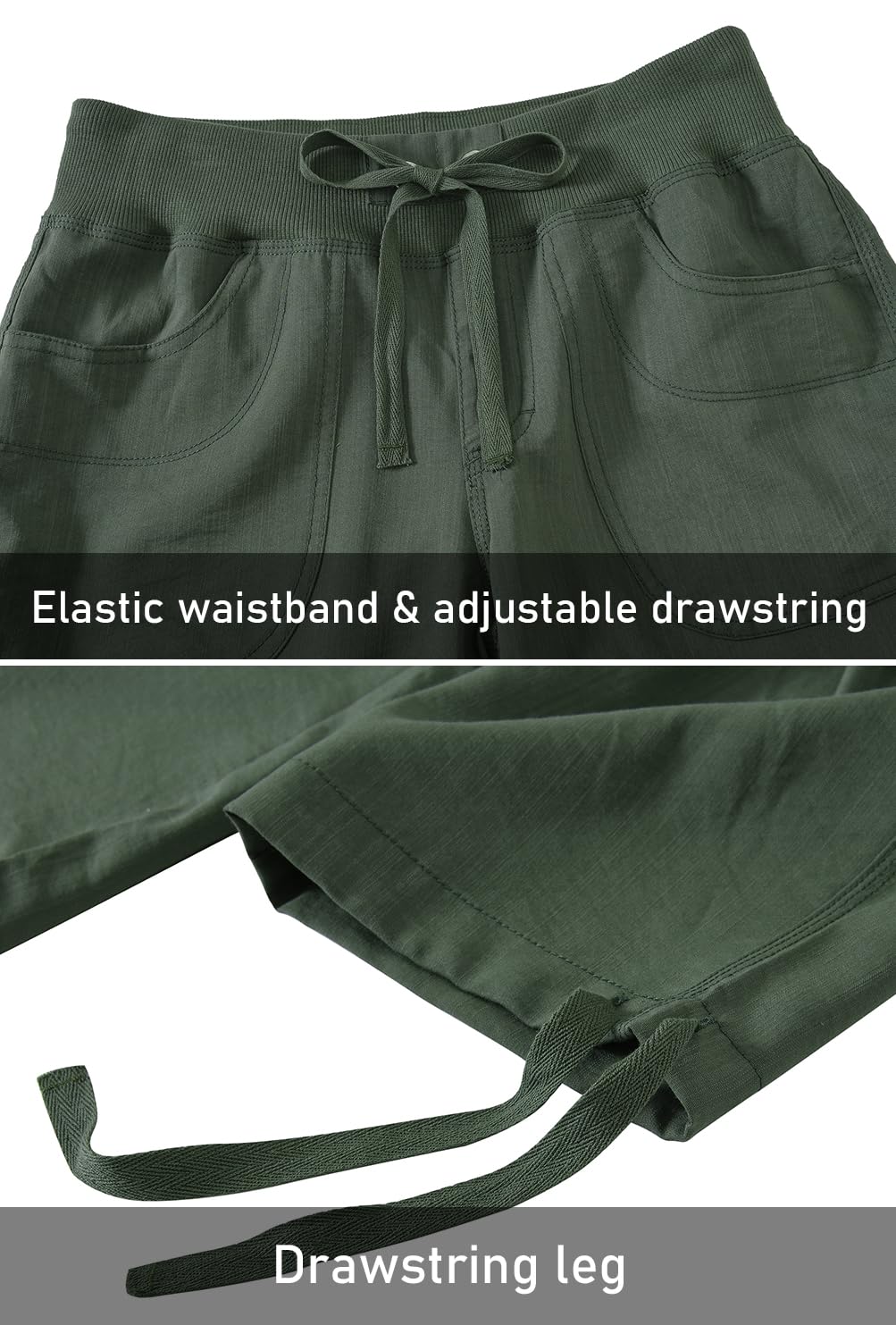 MoFiz Womens Capris with Pockets Loose Fit Casual Capri Pants Dressy Lightweight Ladies Baggy Cargo Pants for Hiking Army Green 3XL