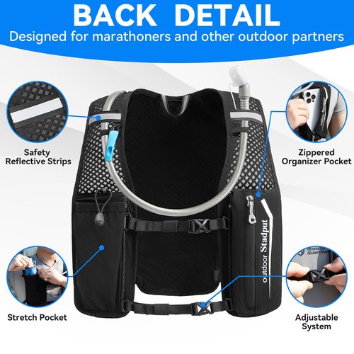 Reflective Hydration Running Vest Backpack | Lightweight 1.6L Water Bladder Bag for Trail Running, Cycling & Marathon | Perfect for Men & Women with Mobile Holder & Multiple Pockets | Premium Black