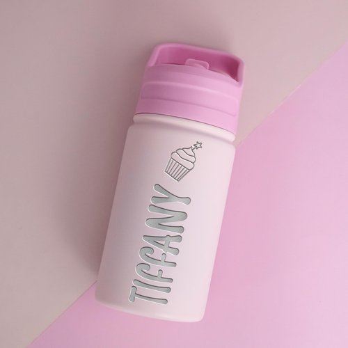 Personalized Water Bottle for Kids - Stainless Steel, 12 oz, Name & Icon, Leakproof Lid, Great Gift for Girls - Pink