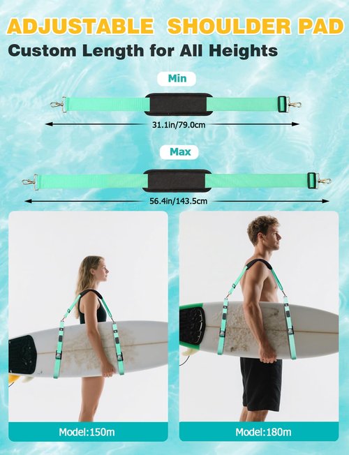 Mellbree Paddle Board Carrying Strap, Soft Sup Carrying Strap Heavy Duty Kayak Carrier with Metal Clips Adjustable Size Suitable for Both Men and Women to Carry Paddleboard Easily, Blue