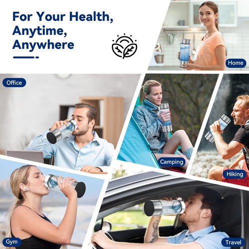 Portable Hydrogen Water Bottle, 420ml Hydrogen Generator with SPE/PEM Technology, High Hydrogen Concentration, USB Rechargeable, BPA-Free, for Home, Travel & Gym Ideal Gift for Health Lovers (Silver)