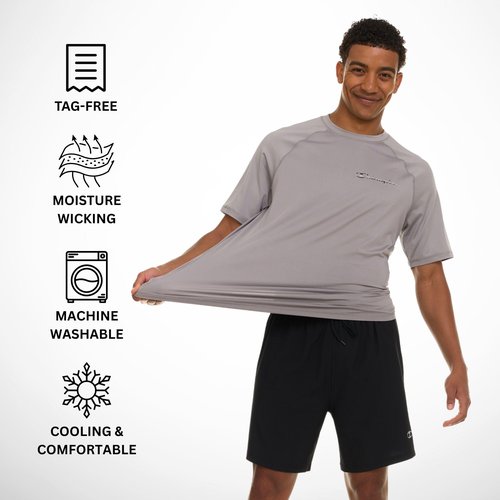 Champion Rash Guard for Men Short Sleeve, Mens Swim Shirt, Sun Shirt UPF+ 50 UV Protection, SPF Quick Drying Rashguard Light Grey