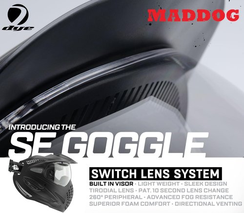 Maddog Dye SE Special Edition Paintball Mask Goggle System | Replaceable SLS Thermal Dual-Pane Anti Fog Lens | Adjustable Full-Face Safety Certified Protection - Black with Clear Lens
