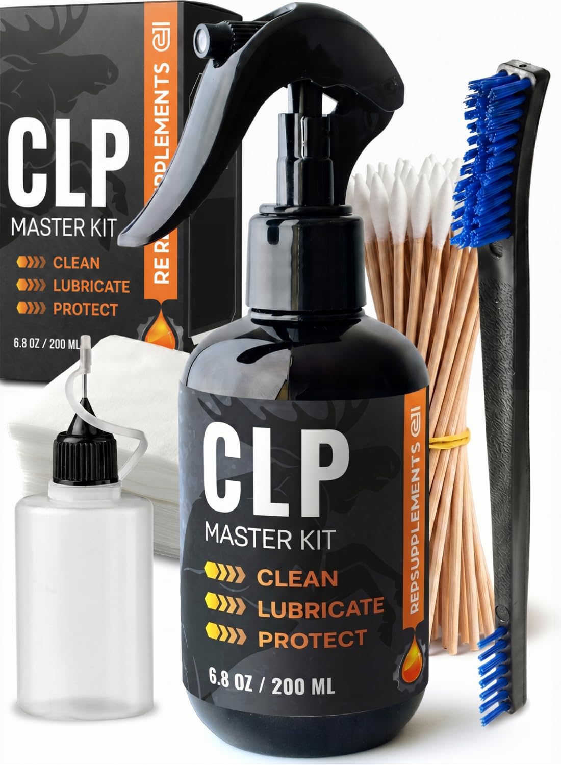 Gun Cleaning Oil Kit 3-in-1 Cleans, Lubes, Protects - 6.8 Oz Sprayer Gun Cleaner and Lubricant, Needle Oiler, Cleaning Patches, Cleaning Swabs and Brush - Gun Oil and Cleaning Kit