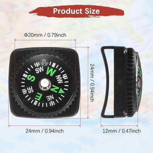TIXIPEM 20mm Slip-On Wrist Compass [15PCS] - Hard Shell Liquid Filled Button Compass Survival Paracord Bracelet for Hiking - [Black] Outdoor Accessory