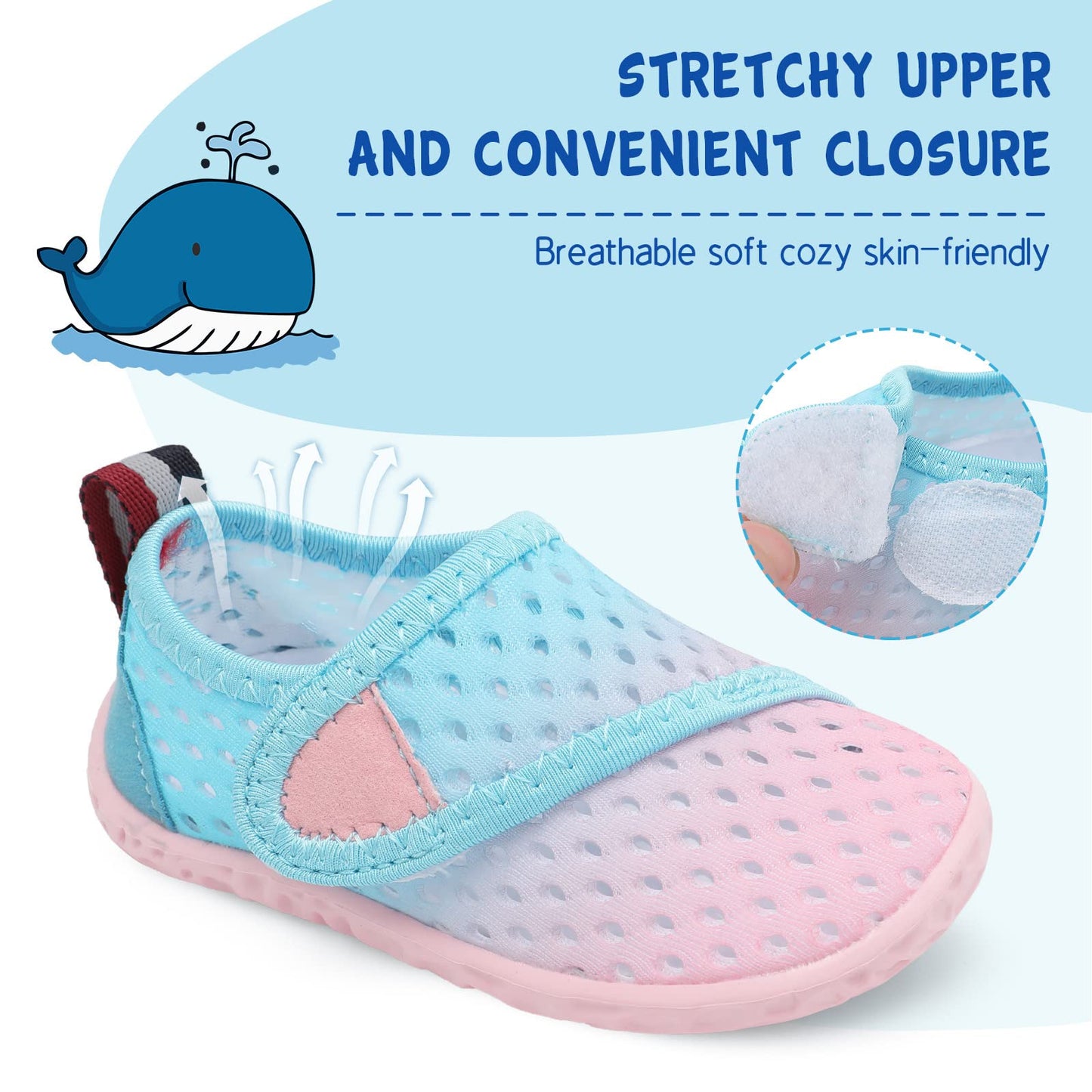 LeIsfIt Boys Girls Water Shoes Kids Aqua Socks Toddler Quick-Dry Swimming Shoes Non-Slip Summer Shoe for Beach Pool Surf, Blue Pink, 11 Toddler