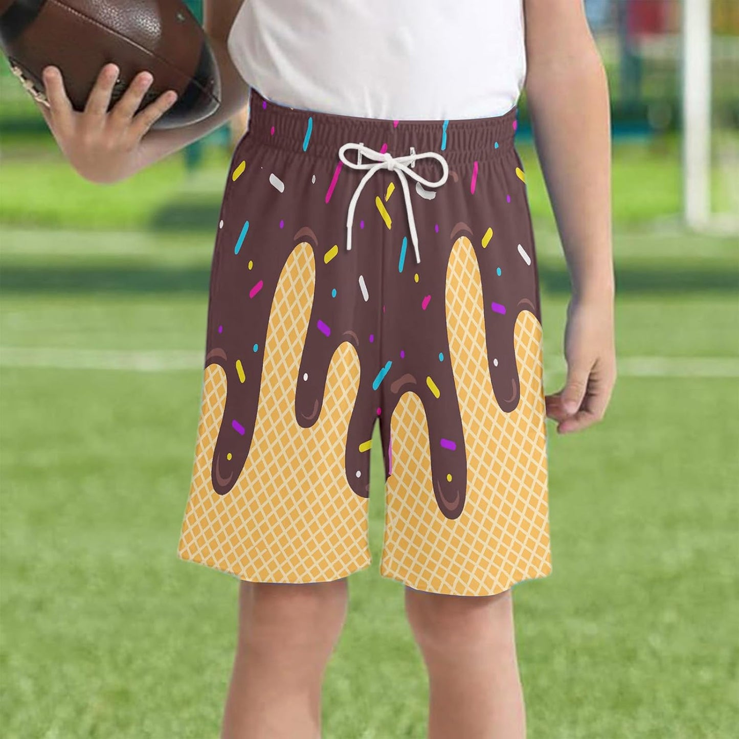 Ice Cream Boy Baseball Shorts Waffle Or Cone Preppy Shorts,Kids Youth Ice Cream Drip Track Short Pants