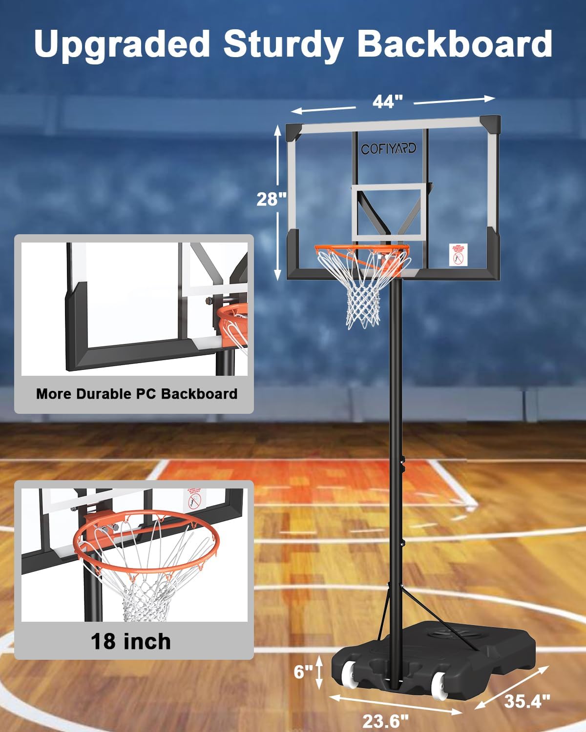 10FT Basketball Hoop Outdoor System with Extra Sandbag,Height Adjustable Basketball Goal System 44 Inch Shatterproof Backboard for Youth/Teens/Adults Indoor Outdoor