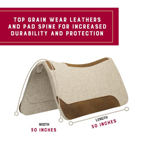 Weaver Equine 30" x 30" Contoured Wool Blend Felt Horse Saddle Pad, Shock Absorbing Western Saddle Pad for Protection, Durable Equine Supplies, Tan