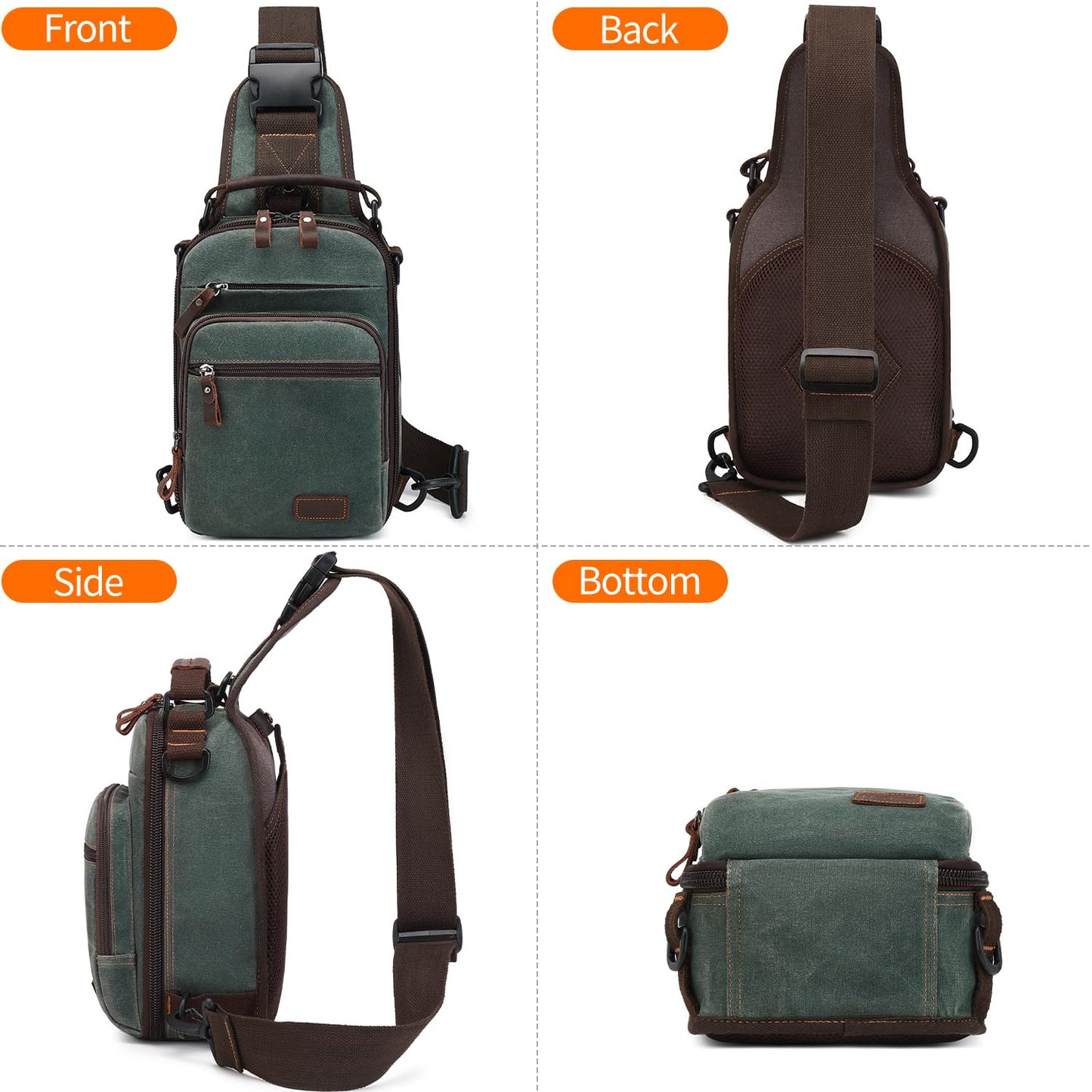 Nerlion Sling Bag for Men Waxed Canvas Crossbody Bag Chest Bag Shoulder Bag Casual Daypack for Travel (Green)