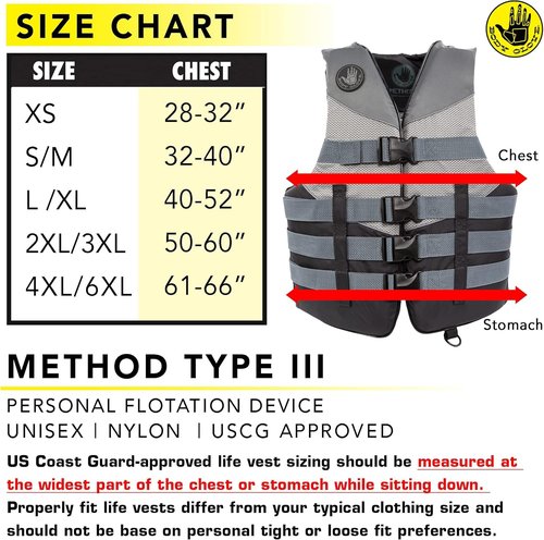 Body Glove Method Unisex Dual Size USGA Type III Life Jacket PFD-L/XL-Charoal