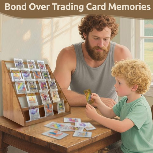 5-Tier Trading Card Display Stand – Wooden Baseball Sports Graded Card Display Stand, Tabletop Display Holder for 25 Trading Cards, Card Stand for Sports Cards, Graded Cards, Trading Cards(Brown)