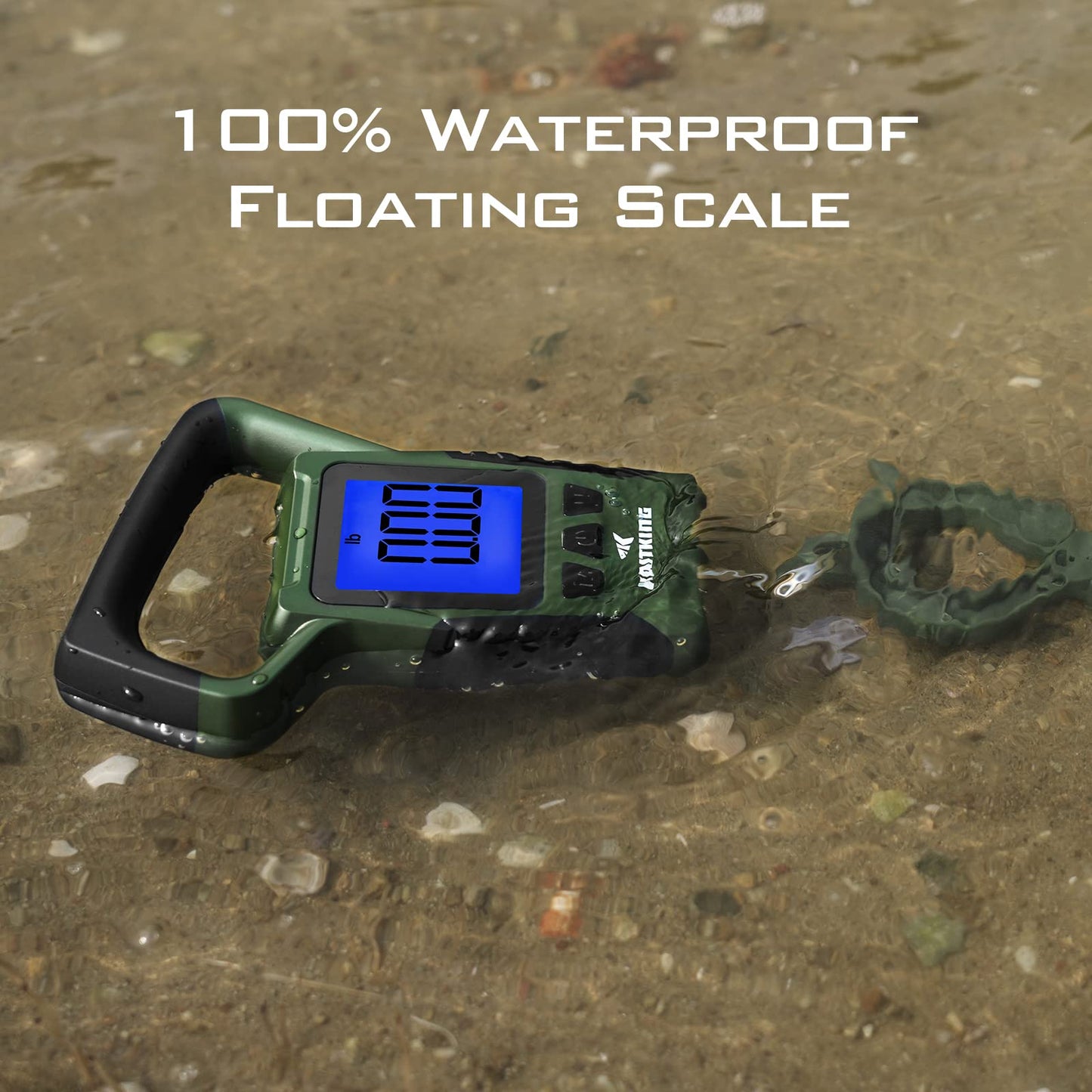 KastKing Fish Scale, WideView Floating Waterproof Digital Scale with No-Puncture Lip Gripper, 2.5” Large LCD Display, 110lb Capacity, Stores up to 9 Weights, Green