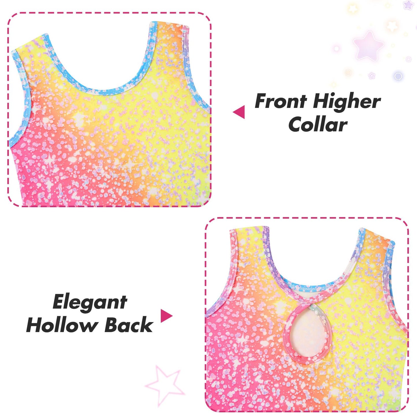 Taubow 2 Packs Leotards for Girls Size 7-8 Gymnastics Outfit Rainbow Butterfly Leotard Biketard with Shorts Tumbling Outfit