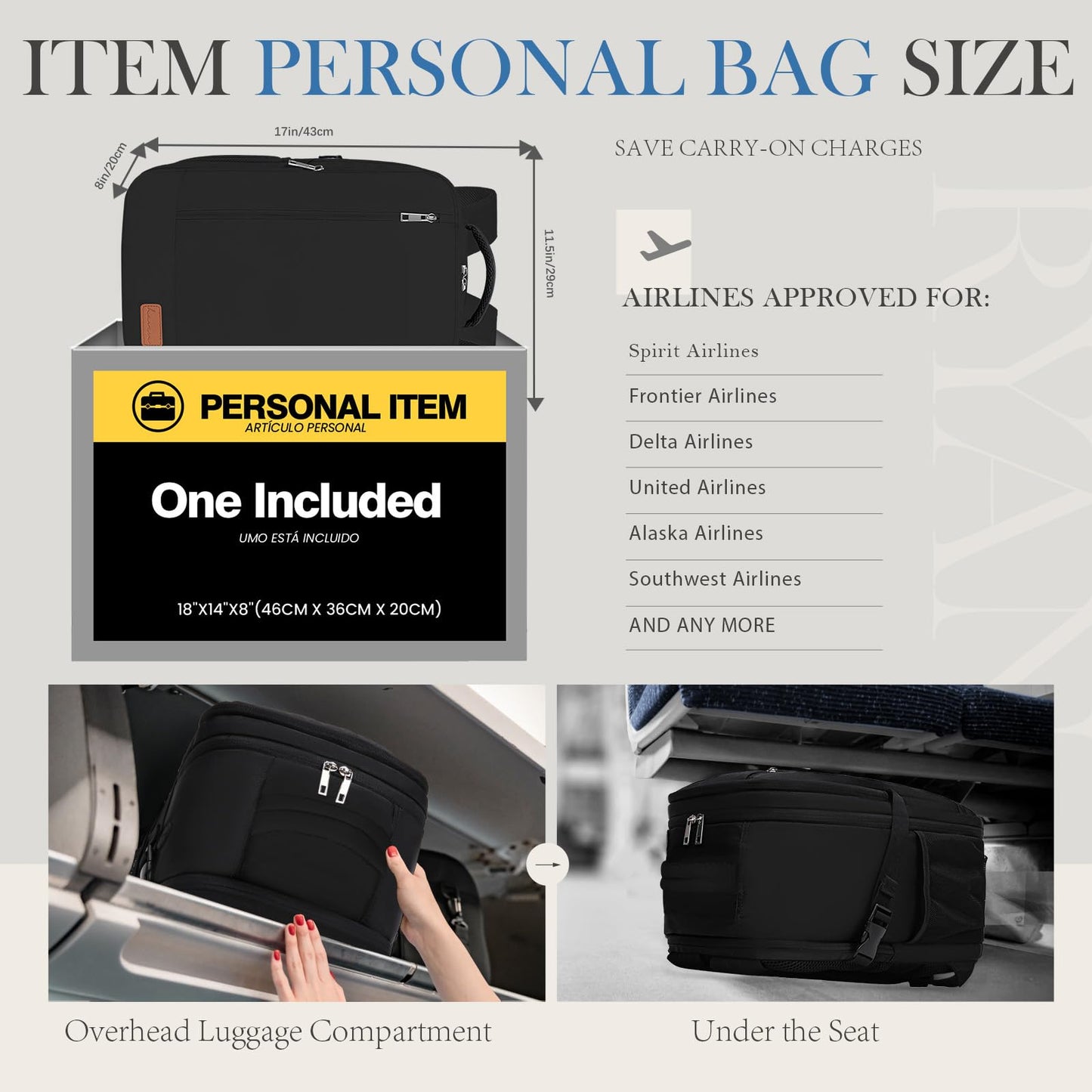 Lossga Travel Backpack, Personal Item Bag 18x14x8 Inches, Frontier Airlines Travel Bag, Weekender Bags for Women and Men, Water Resistant Lightweight Carry on Flight Approved for Traveling Business