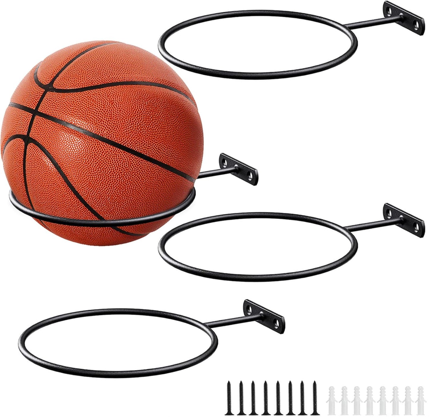 LALAOKS 4Pack 6in Basketball Holder Wall Mount for Basketball, Soccer Ball, Volleyball, Football, Rugby