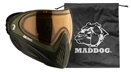Maddog Dye I4 PRO Thermal Dual-Pane Anti-Fog Lens Paintball Airsoft Mask Goggle System Combo with Microfiber Storage Bag | High Performance Safety Certified Protection - SRGNT (Black/Olive)