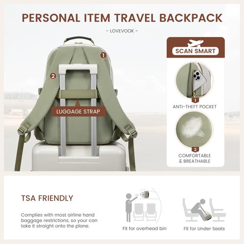 LOVEVOOK Laptop Backpack for Women with Pouch Pocket for Large Capacity Cup,18 Inch Laptop Computer Bag Travel Backpack Purse,Waterproof Work College Teacher Bags,White-Bean Green-Dark Olive Green