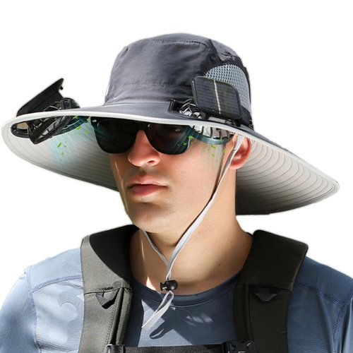 Wide Brim Solar Fan Outdoor Fishing Hat, 2 Solar Fan Hats for Men, Hat with Solar Fans Built in, Fishing Hat with Fan for Men (US, Alpha, One Size, Big, C)