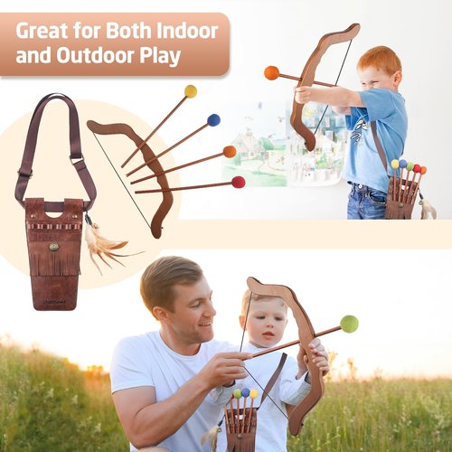 Ohanniewa Bow and Arrow for Kids Wooden Archery Toy for Aged 3+, Archery Set with 6 Arrows,Targets and Quiver, Indoor and Outdoor Toys for Children Boys & Girls