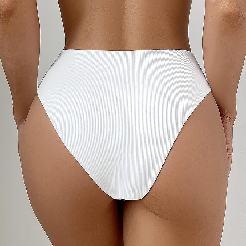 SherryDC Women’s V Cut High Waisted Bikini Bottoms - White, Medium