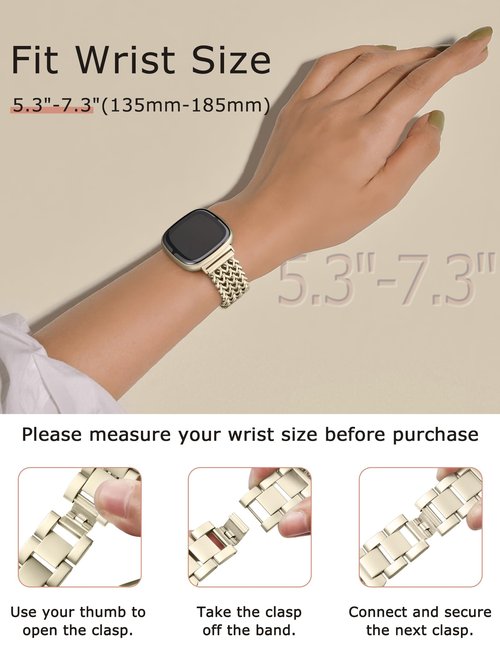 Minyee Metal Band Compatible with Fitbit Sense 2/Versa 4/Versa 3/Sense Band for Women, Dressy Stainless Steel Multi-chain Designer Gold Link Bracelet Stylish Luxury Chic Wristband Replacement Strap