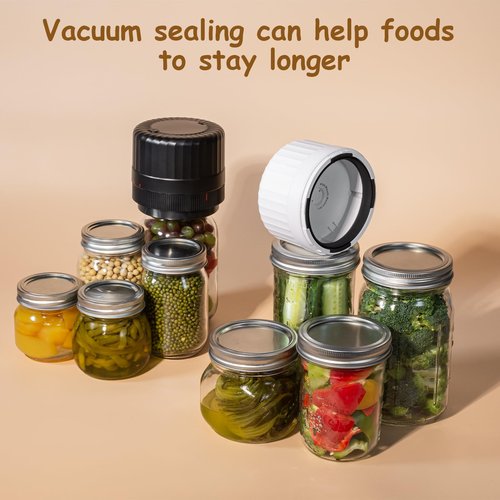 HTPOW Electric Mason Jar Vacuum Sealer - Automatic Mason Jar Vacuum Sealer Kit, Vacuum Sealer for All Mason Jars With Regular Lids/Wild Mouth Lids, A Must-Have Tool for Canned Foods/Pantry etc