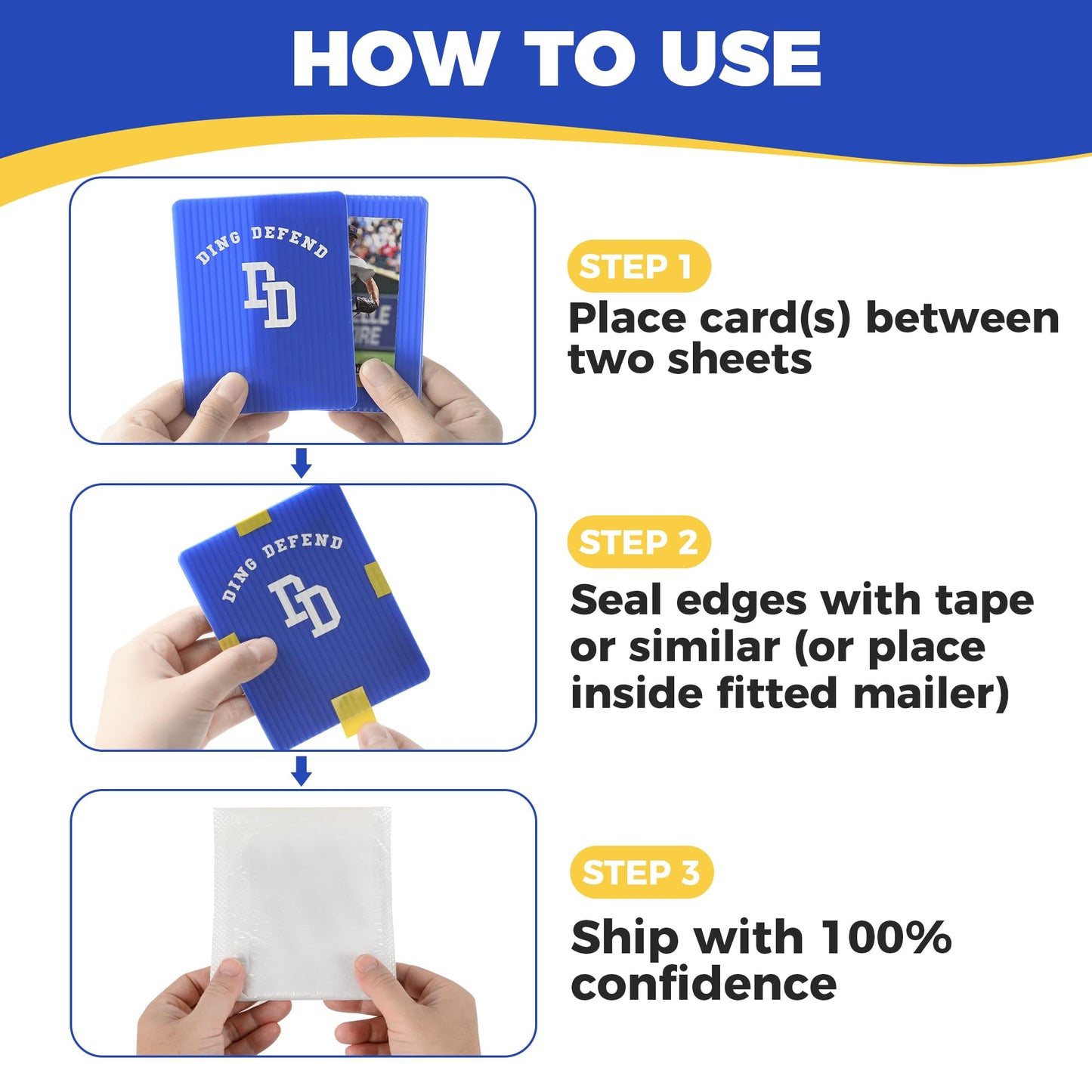 110 Pack Ding Defend Trading Card Shipping Protectors Hard Plastic Card Slab - Guard for Collectible Cards, Mailing Sheet & Hobby Supplies - 3.5 x 4.5 Inches, Blue Corrugated Packaging Pads