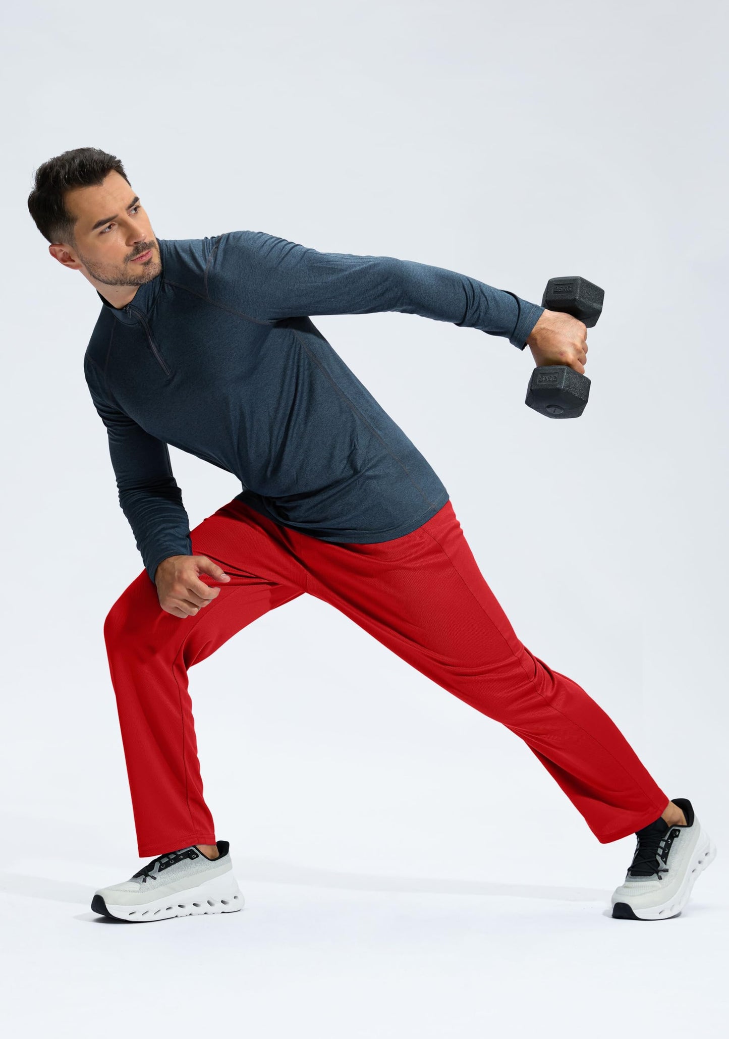 G Gradual Men's Sweatpants with Zipper Pockets Lightweight Mesh Athletic Pants for Men Open Bottom Workout Gym Running Red