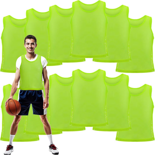 12Pcs Youth Pinnies Scrimmage Vests, Sports Pennies for Youth Adults Soccer Basketball Scrimmage Training Vests,Team Sport Practice Jersey Chartreuse