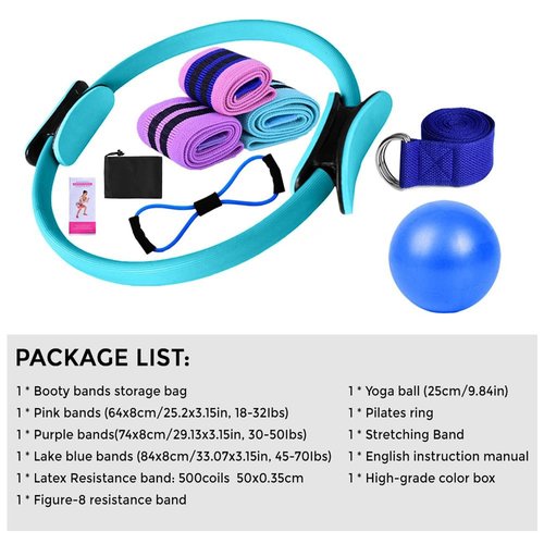Yoga Sets for Women Pilates at Home Equipment Pilates Magic Ring Booty Bands for Working Out Glutes Yoga Ball 25cm Figure 8 Resistance Band Yoga Bands for Stretching (Purple)
