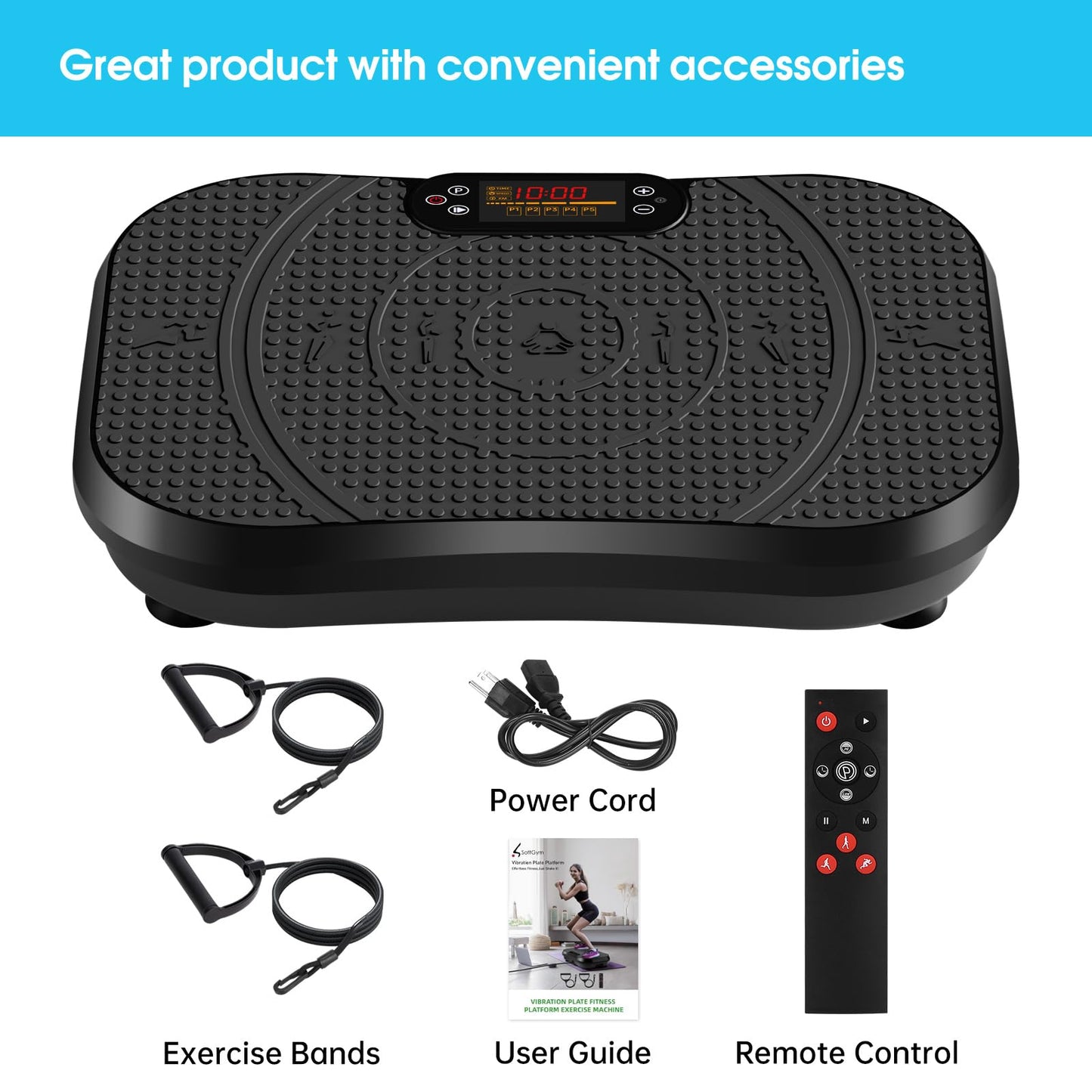 SoftGym Vibration Plate Exercise Machine for Lymphatic Drainage Weight Loss,120 Speed Levels Vibrating Platform with Resistance Bands,Full-Body Workout Equipment for Muscle Activation