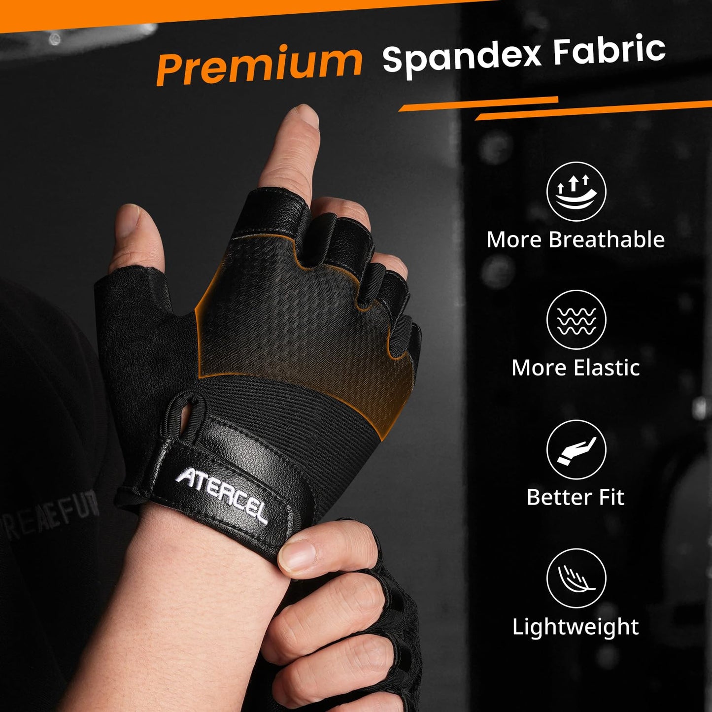 ATERCEL Premium Leather Workout Gloves, Ideal for Men and Women, Suitable for Weightlifting, Gym, Cycling (Black, Medium)