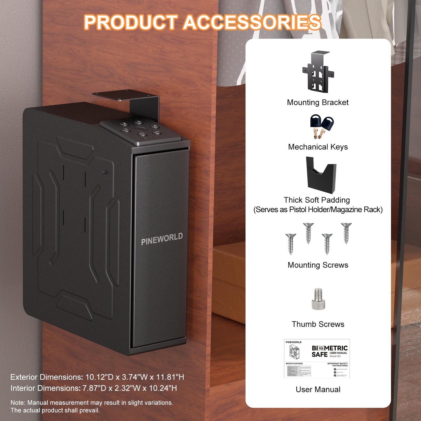 Biometric Slider Figerprint Handgun Safe with Auto Sliding Door&Keypad&Key