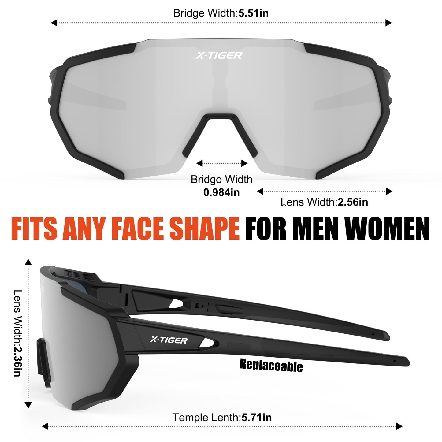 X-TIGER Polarized Sports Sunglasses with 3 Interchangeable Lenses,Mens Womens Cycling Glasses,Baseball Running Fishing Golf Driving Sunglasses