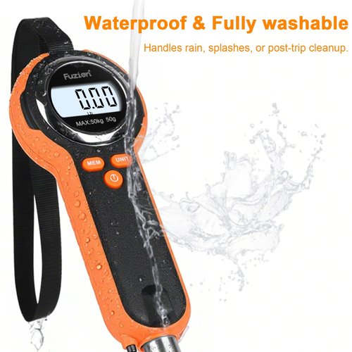 Fuzion Fish Scale, Professional Fishing Scale - 110lb Capacity, Waterproof, Night Light, Memory & Tape Measure | Portable Fish Weigh Kit w/Lip Gripper, Batteries & Pouch
