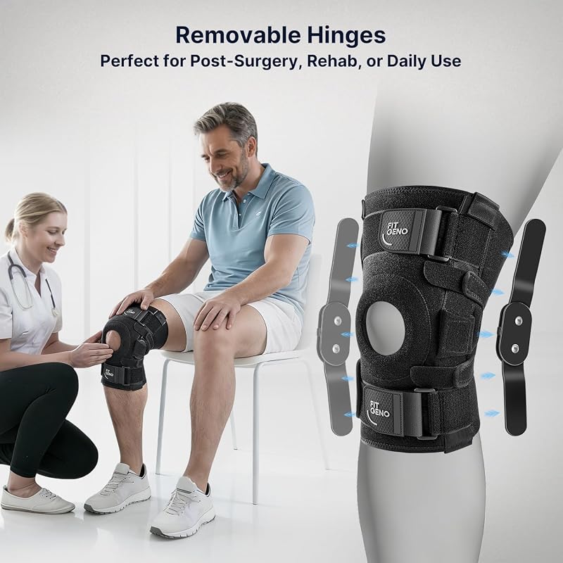 Fit Geno ReActive+ Hinged Knee Brace with Side Stabilizers - Black, M/L/XL