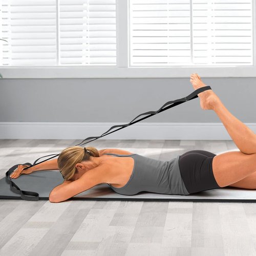Stretching Strap Yoga Strap Physical Therapy for Home Workout, Exercise, Pilates and Gymnastics, 10 Loops Non-Elastic Stretch Bands with Aesthetic Packaging for Women Men - Black