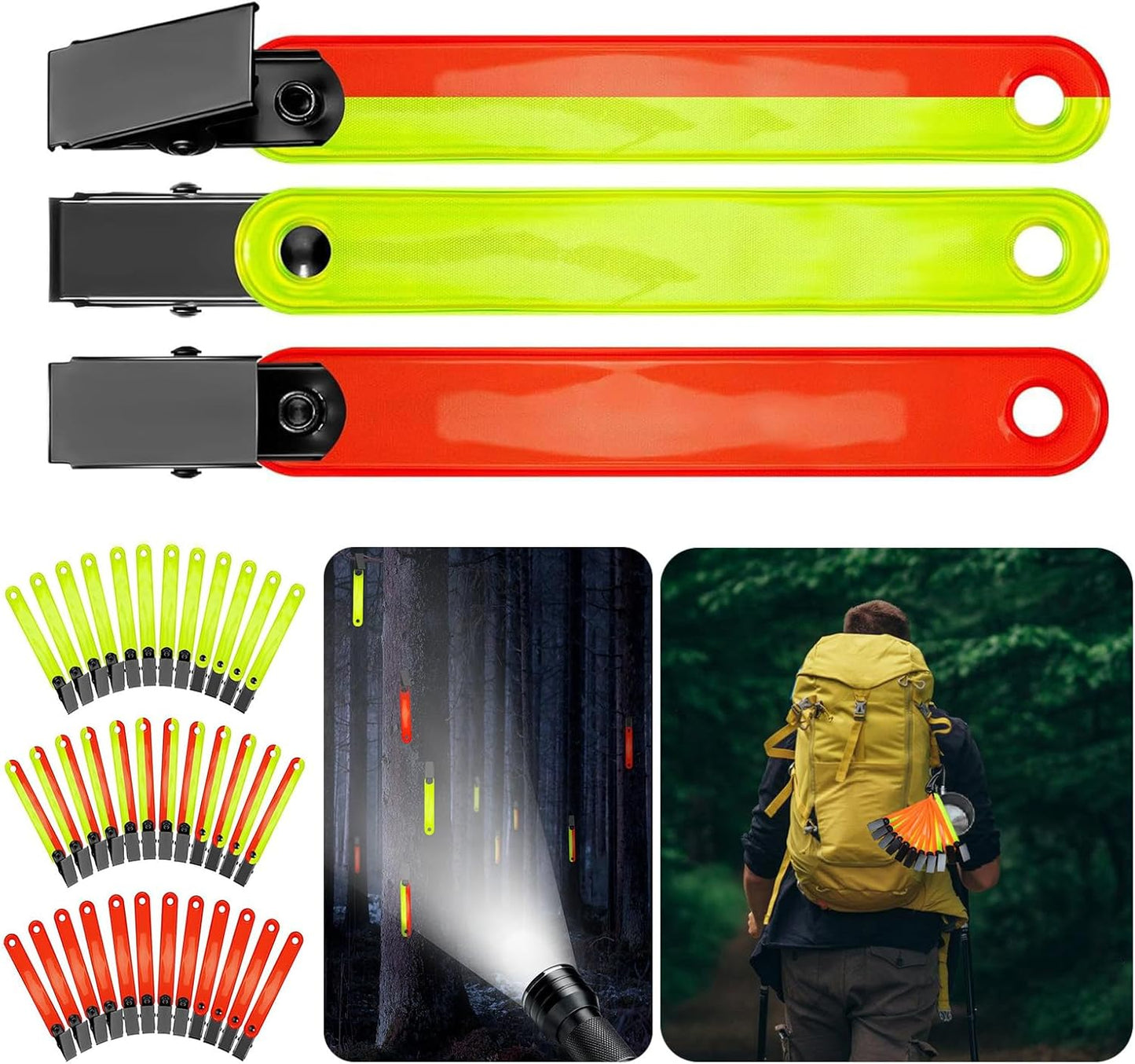 12Pcs Reflective Trail Marking Ribbon Trail Tape Tree Marker with Clip Reflector High Visibility Trail Markers