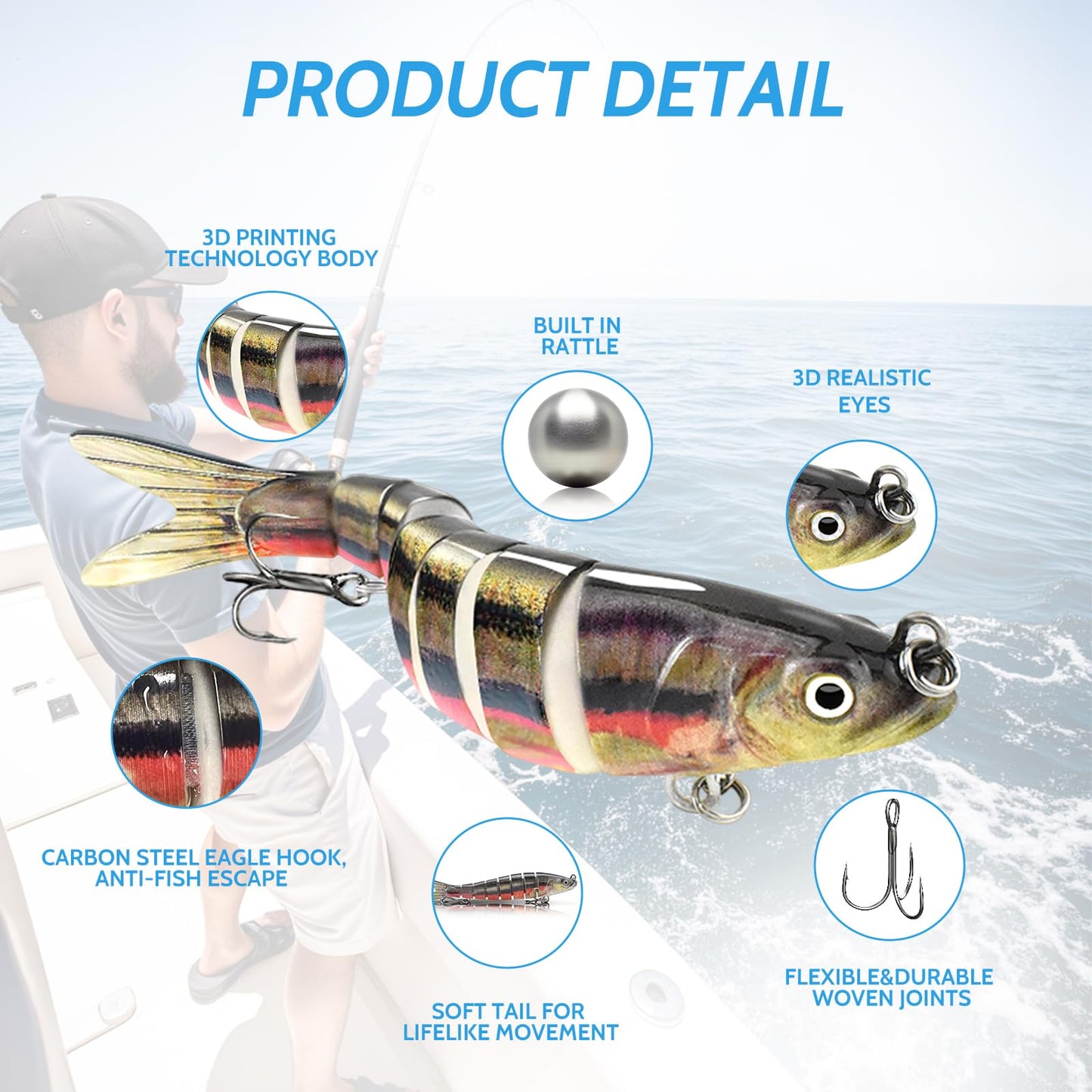 ICETIGER Bionic Fishing Lures for Freshwater and Saltwater,All-Waters Swimbait for Bass Trout Walleye Crappie Pike Bluegill Salmon,3-Pack Multi Jointed Lifelike Slow Sinking Fish Bait Kit