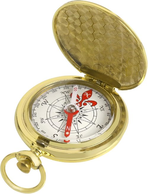 YIOSALYWUT Golden Antique Brass Compass Keychain - Waterproof Pocket Compass for Kids, Perfect Survival Tool & Gift for Boy Scouts with Vintage Golden Compass Design