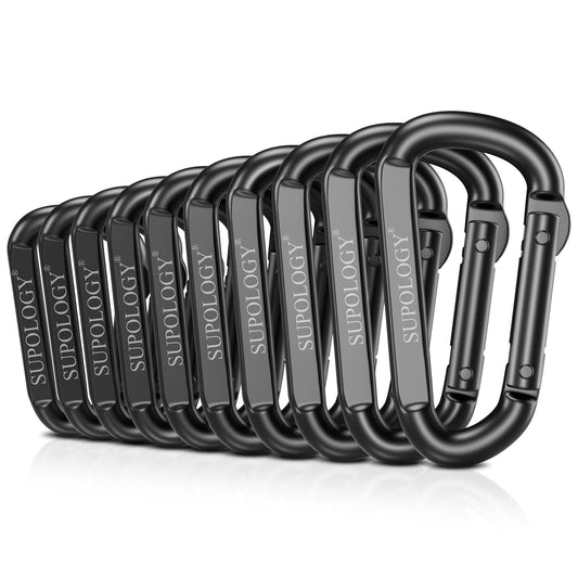 10 PCS Carabiner Clips, Heavy Duty Carabiners D Ring Hook, 900 LBS 2.5" Steel Black Carabeaner Clip Multipurpose for Key Chain, Camping, Hiking, Gym, Backpacking, Pet Leash