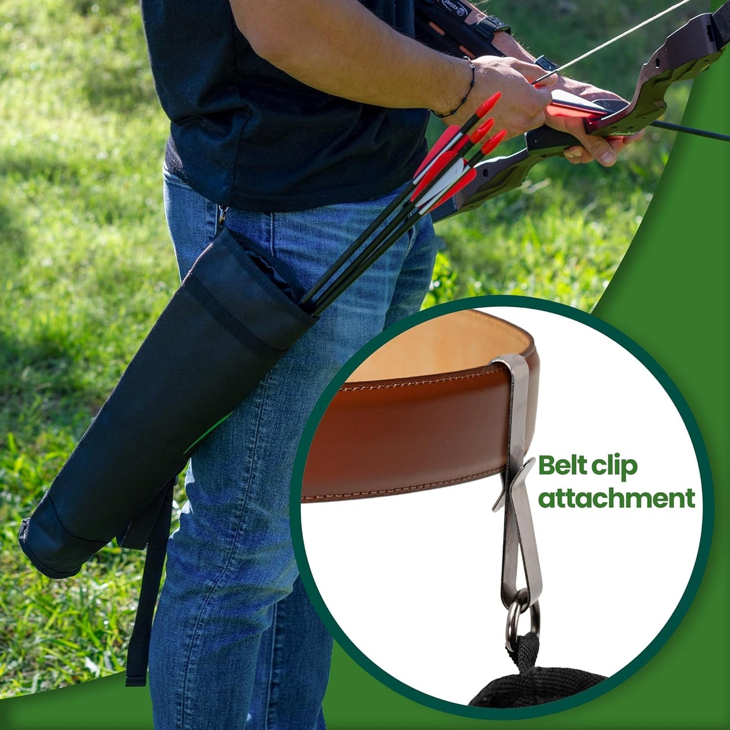 KESHES Archery Back Arrow Quiver Holder - Adjustable Quiver for Arrows with Shoulder Strap and Belt Clip - Ideal for Bow Hunting & Target Practice for Youth & Adults