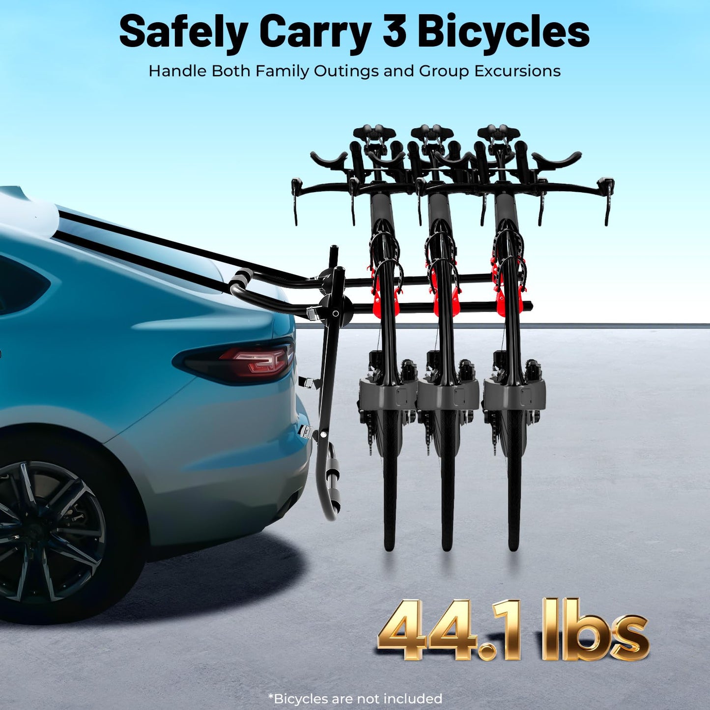 3-Bike Trunk Mount Rack for Cars, SUVs & Minivans – Heavy Duty 44.1 lbs Capacity Bike Carrier with Anti-Slip Slots & Soft Pads
